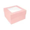 Caja para tarta rosa bebé con ventana 25,4 x 25,4 x 15,2 cm