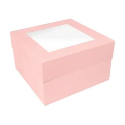 Caja para tarta rosa bebé con ventana 30,4 x 30,4 x 15,2 cm