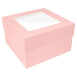 Caja para tarta rosa bebé con ventana 35,5 x 35,5 x 15,2 cm