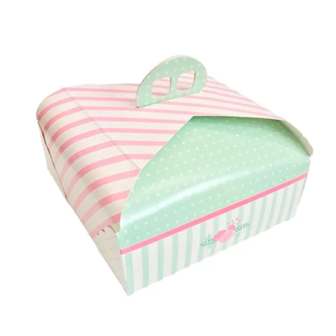 Caja para tarta verde y rosa con asa 28 x 28 x 10 cm