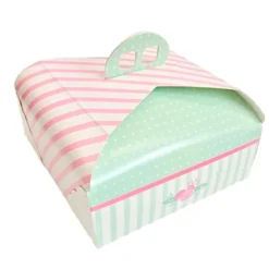 Caja para tarta verde y rosa con asa 33 x 33 x 10 cm