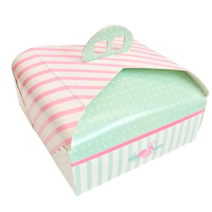 Caja para tarta verde y rosa con asa 33 x 33 x 10 cm