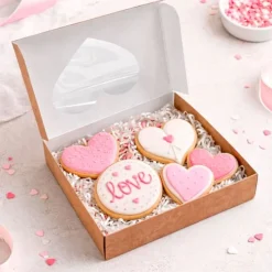 Caja reversible blanca-kraft ventana corazón 17 x 3,5 cm - Pastkolor