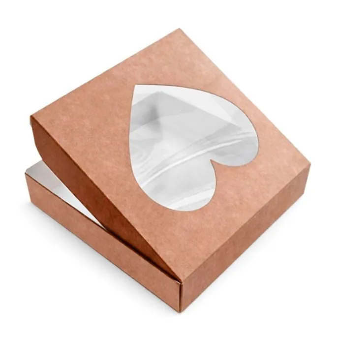 Caja reversible blanca-kraft ventana corazón 17 x 3,5 cm - Pastkolor