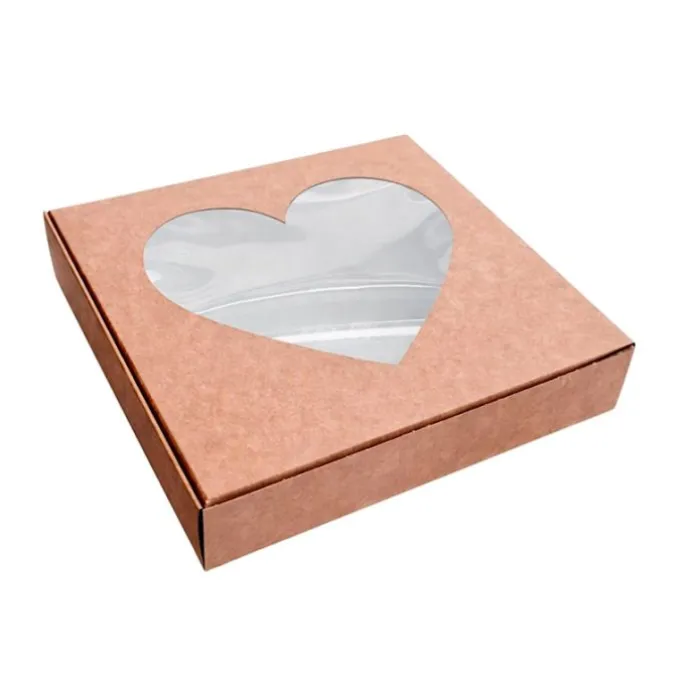 Caja reversible blanca-kraft ventana corazón 17 x 3,5 cm - Pastkolor