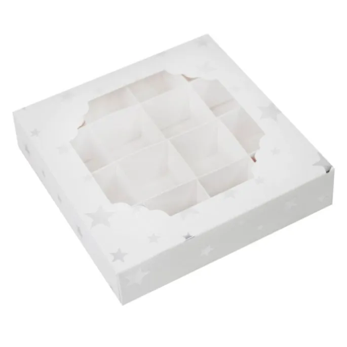 Cajas para 16 bombones o pasteles con ventana estrellas Navidad 15 x 15 x 3,5 cm (5)