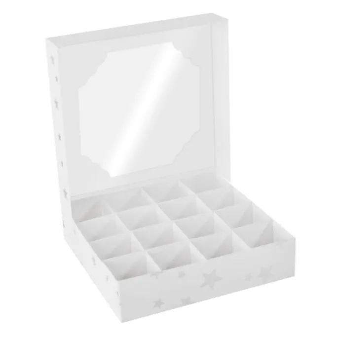 Cajas para 16 bombones o pasteles con ventana estrellas Navidad 15 x 15 x 3,5 cm (5)