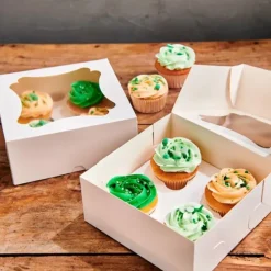 Cajas para 4 cupcakes blancas con ventanas 16,5 x 16,5 x 7 cm (3) - Funcakes