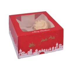 Cajas para 4 cupcakes con ventana pueblo Navidad 18 x 18 x 7,5 cm (2) - House of Marie