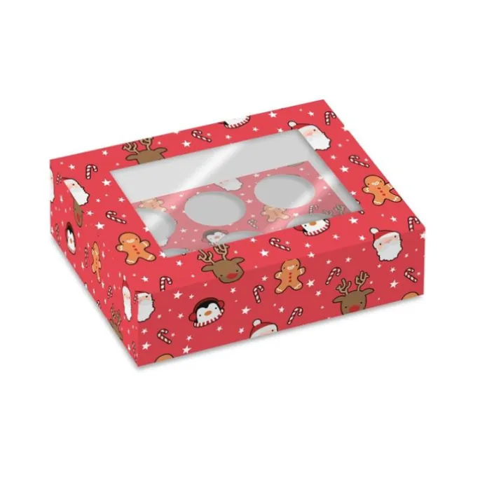 Cajas para 6 cupcakes con ventana personajes Navidad 25,5 x 17 x 8 cm (2)