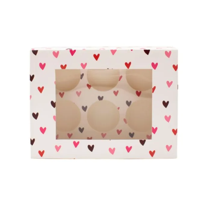 Cajas para 6 cupcakes con ventana corazones 23 x 17 x 10 cm (2)