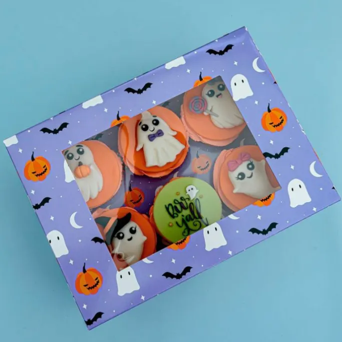 Cajas para 6 cupcakes con ventana calabazas fantasmas Halloween 23 x 17 x 10 cm (2)