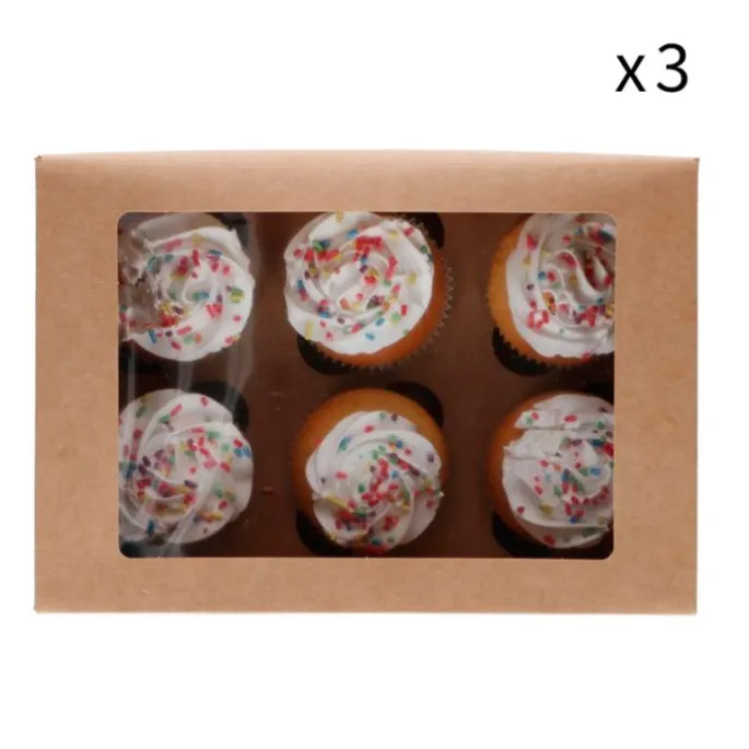 Cajas para 6 cupcakes y 12 mini cupcakes kraft con ventana 24,5 x 16,5 x 9,5 cm (3)