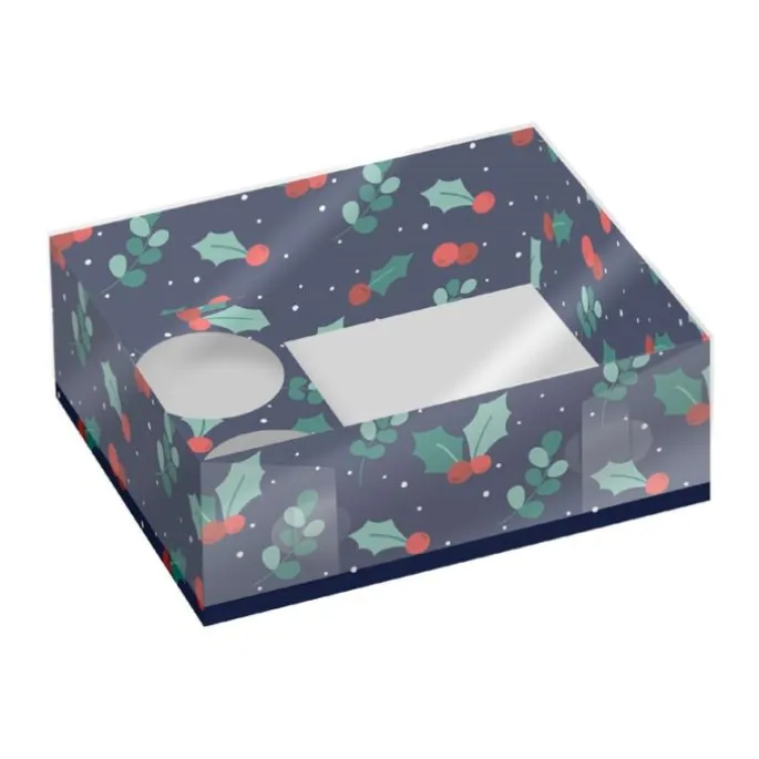 Cajas tarta 15 cm + 2 cupcakes con ventana hojas de acebo Navidad 26 x 20 x 8 cm (2)