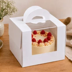 Caja tarta blanca con ventana y asa 20 x 20 cm - Pastkolor