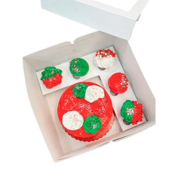 Caja tarta 20 cm + 5 cupcakes con ventana 30 x 30 x 15 cm - Azucren