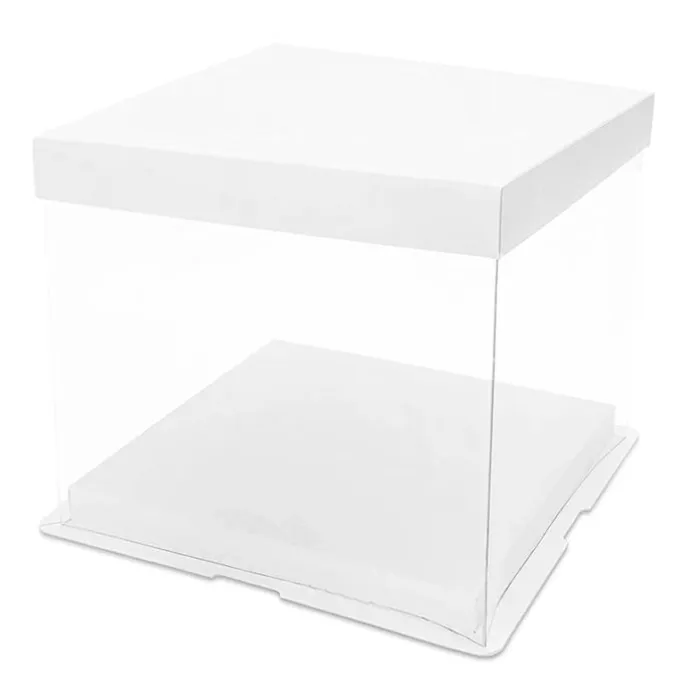 Caja tarta transparente con base y tapa 30 x 30 x 24 cm