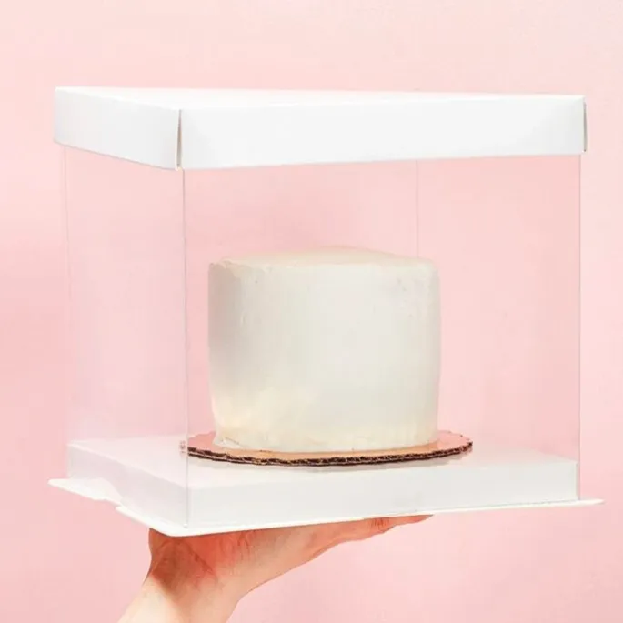 Caja tarta transparente con base y tapa 30 x 30 x 24 cm