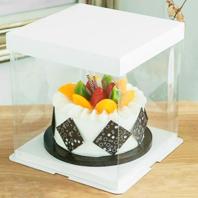 Caja tarta transparente con base y tapa 30 x 30 x 24 cm