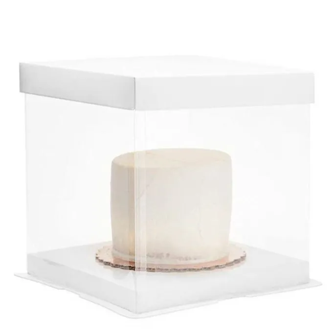 Caja tarta transparente con base y tapa 30 x 30 x 24 cm