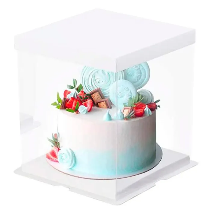 Caja tarta transparente con base y tapa 30 x 30 x 24 cm
