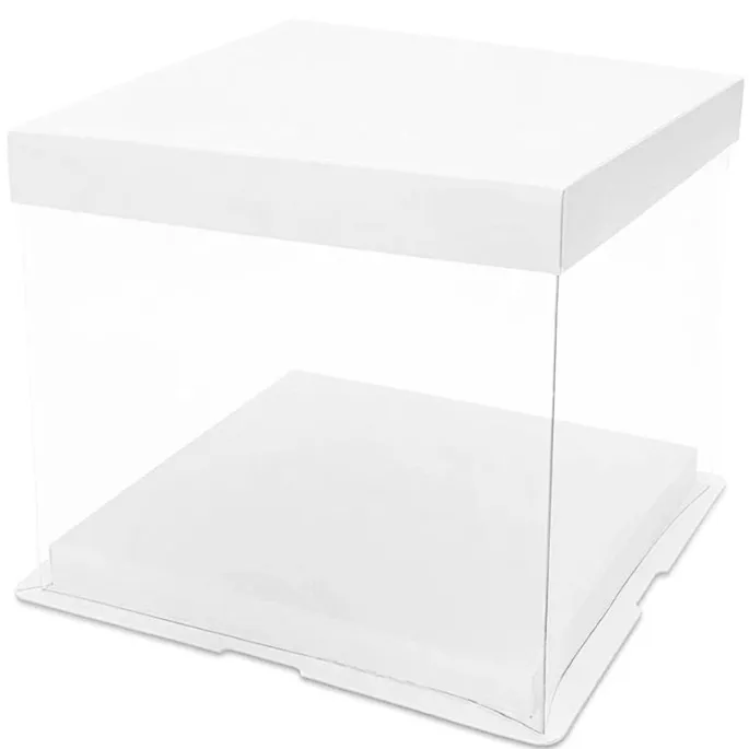 Caja tarta transparente con base y tapa 35 x 35 x 24 cm