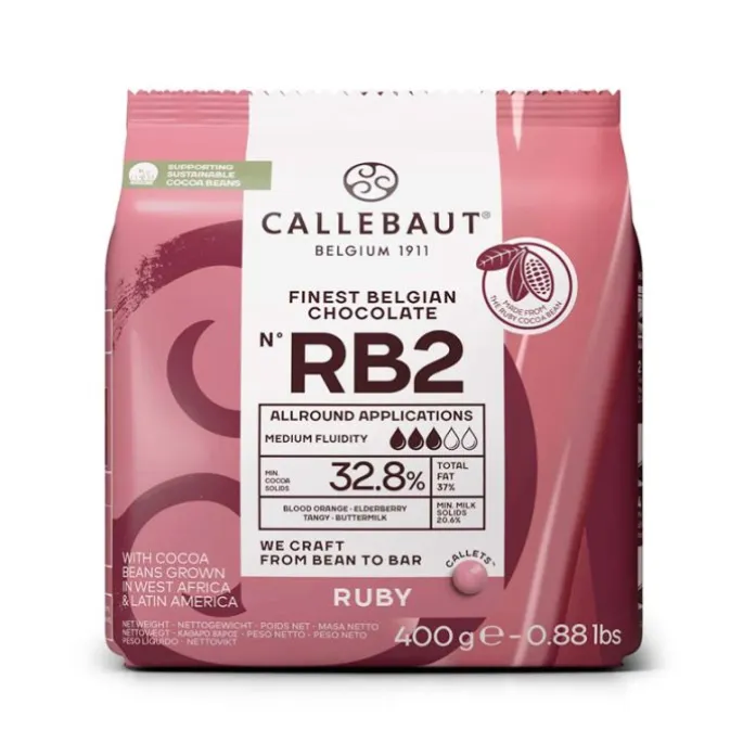 Callets Chocolate Ruby rosa 32,8% 400 g - Sin gluten - Callebaut