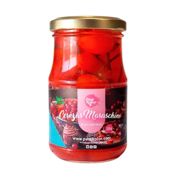 Cerezas Maraschino rojas con tallo 225 g - Pastkolor