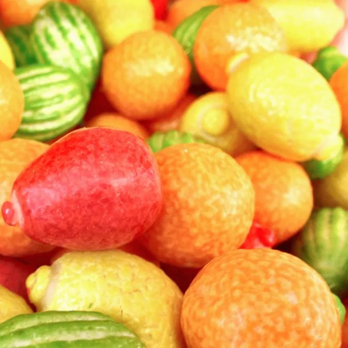 Chicles Mix de melón, limón, naranja y fresa con pica (1 kg) - Sin gluten - Fini