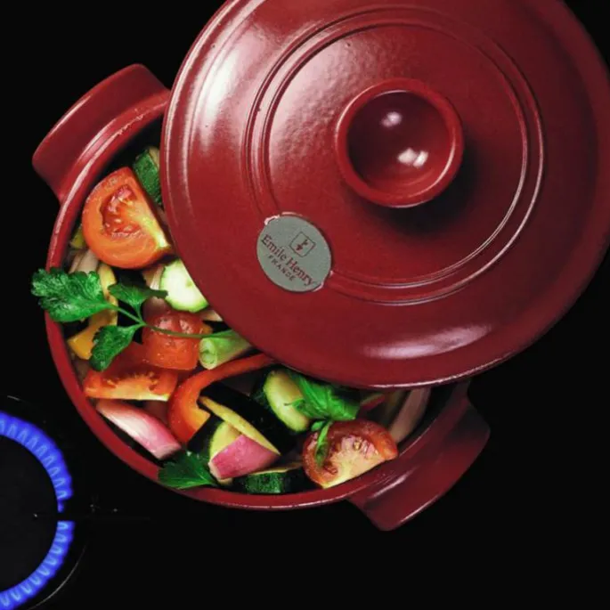 Cocotte redonda roja 22 cm - Cerámica - Emile Henry + REGALO kit utensilios