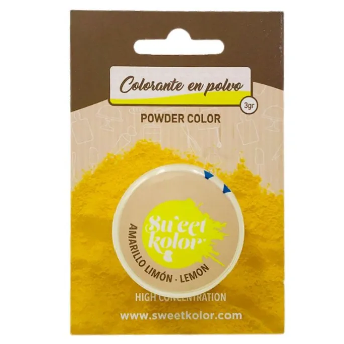 Colorante en polvo concentrado amarillo limón 3 gr - Hidrosoluble - Sweetkolor
