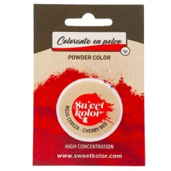 Colorante en polvo concentrado rojo cereza 3 gr - Hidrosoluble - Sweetkolor