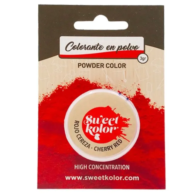 Colorante en polvo concentrado rojo cereza 3 gr - Hidrosoluble - Sweetkolor
