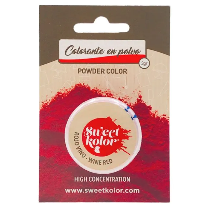 Colorante en polvo concentrado rojo vino 3 gr - Hidrosoluble - Sweetkolor