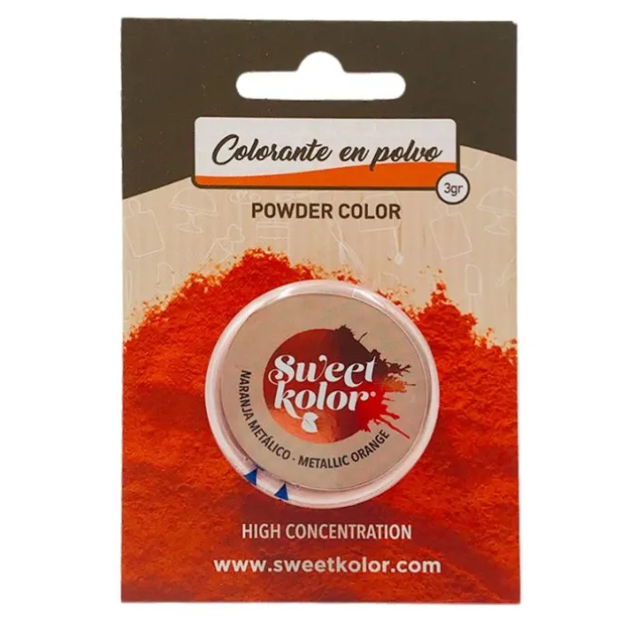 Colorante en polvo concentrado naranja metalizado 3 gr - Hidrosoluble - Sweetkolor