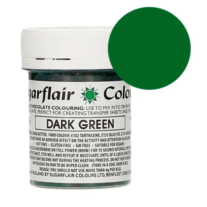 Colorante liposoluble para chocolate verde oscuro 35 g - Sin gluten - Sugarflair