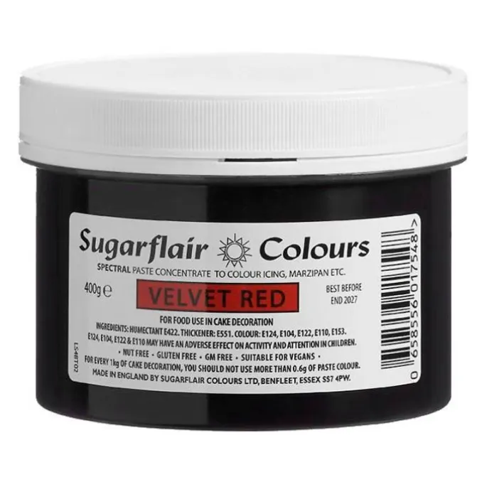 Colorante máxima concentración rojo velvet EXTRA 400 g - Sin gluten - Sugarflair