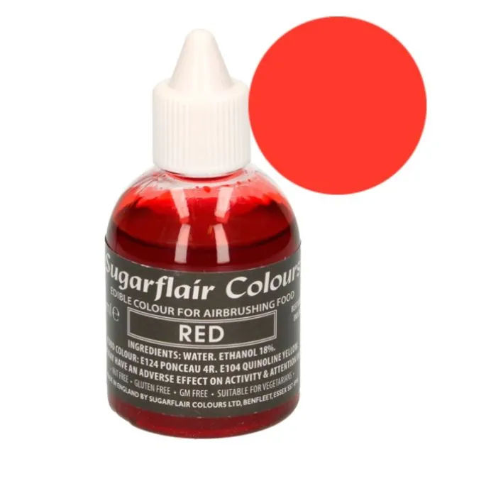 Colorante para aerógrafo rojo 60 ml - Sin gluten - Sugarflair