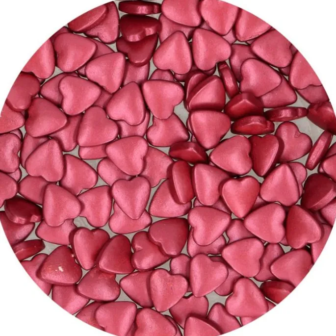 Corazones de azúcar burdeos metalizados 80 g - Funcakes