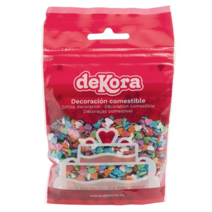 Corazones de azúcar multicolor 100 g - Sin gluten - Dekora