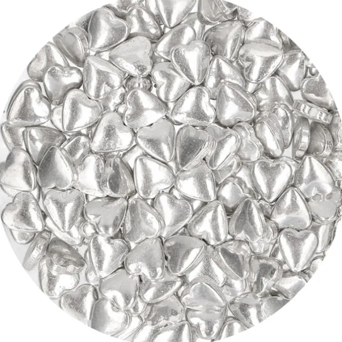 Corazones de azúcar plateados metalizados 80 g - Funcakes