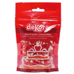 Corazones de azúcar rojos y blancos 100 g - Sin gluten - Dekora