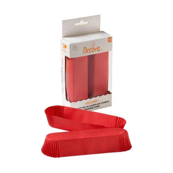 Cápsulas alargadas rojas para eclairs (36) - Decora