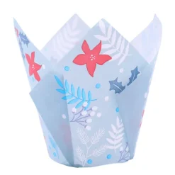 Cápsulas muffins azules flores rojas (24) - PME