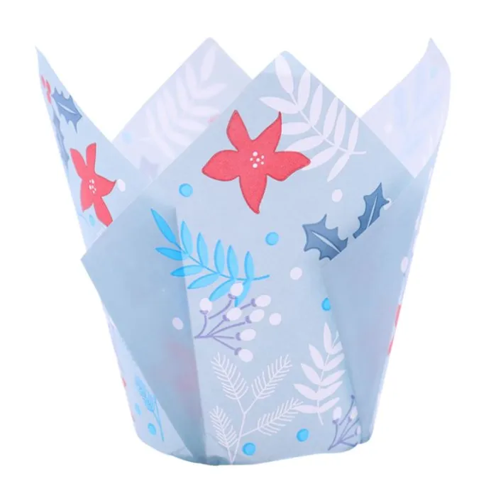 Cápsulas muffins azules flores rojas (24) - PME