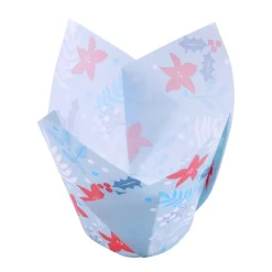 Cápsulas muffins azules flores rojas (24) - PME