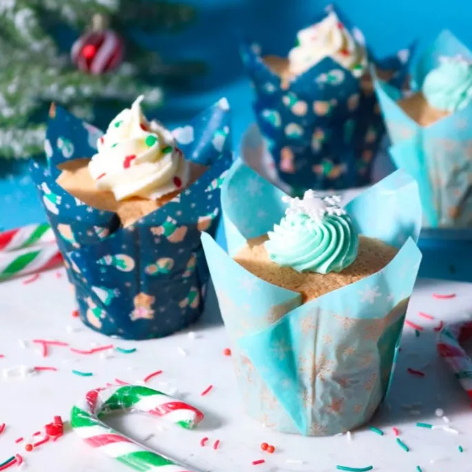 Cápsulas muffins azules muñecos copos de nieve Navidad (24) - PME