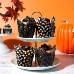 Cápsulas muffins negras fantasmas telarañas Halloween (24) - PME