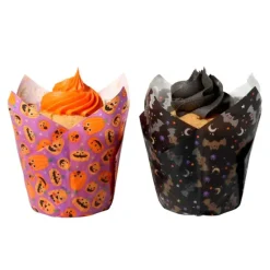 Cápsulas muffins negras moradas murciélagos calabazas Halloween (24) - PME
