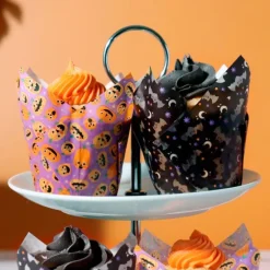 Cápsulas muffins negras moradas murciélagos calabazas Halloween (24) - PME